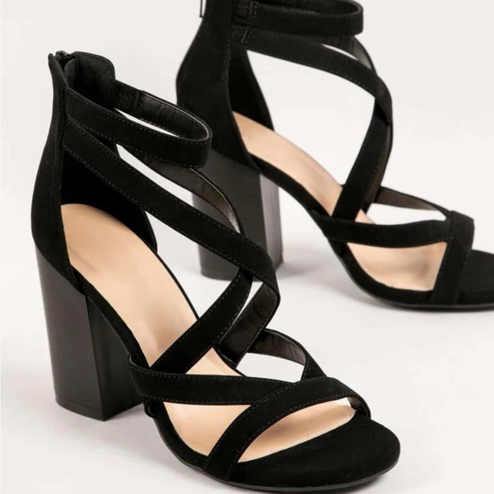 SHEIN Black Strappy Block Heels
